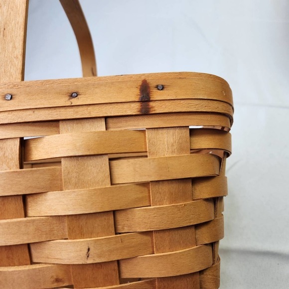 Vintage 2000 Longaberger Woven Rectangular Picnic Basket With Handle Brown - Picture 2 of 11